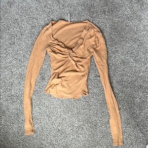 Free People Tan Ruched Asymmetrical Blouse